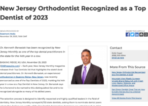 New Jersey orthodontist Kenneth Banasiak, DMD was recently recognized as a Top Dentist of 2023 by New Jersey Monthly.